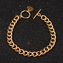 Doré  Coeur bracelets de la chaîne de trottoir 304 en acier inoxydable, fermoirs ot, or, 7-5/8 pouces (195 mm), 7mm