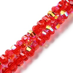 Roja Transparentes cuentas de vidrio electroplate hebras, color de ab, linterna facetas, rojo, 6x4.5 mm, agujero: 1.4 mm, sobre 98 unidades / cadena, 17.72'' (45 cm)