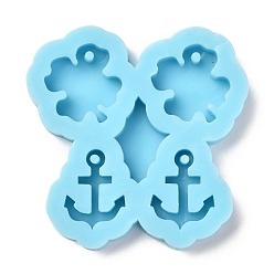 Dark Cyan Pendant Silicone Molds, Resin Casting Molds, For UV Resin, Epoxy Resin Jewelry Making, Clover & Anchor, Dark Cyan, 44x44.5x7mm