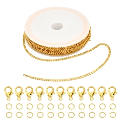 Oro Kit de fabricación de collar de pulsera de cadenas de bricolaje, incluyendo cadenas de bordillo de hierro y anillos de salto, broches de aleación, dorado, cadena: 5 m / set