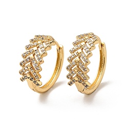 Настоящее золото 18K Прозрачные серьги-кольца с листьями кубического циркония, стеллаж для латунных украшений для женщин, реальный 18 k позолоченный, 18x17x8 мм, штифты : 0.8 мм
