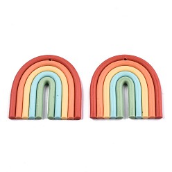 Colorido Colgantes hechos a mano de la arcilla polimérica, arco circular, colorido, 39x38x3.5 mm, agujero: 1.6 mm