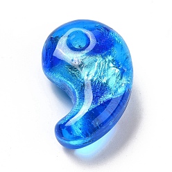 Blue Handmade Silver Foil Lampwork Beads, Comma Shape, Blue, 31x20x11mm, Hole: 3mm