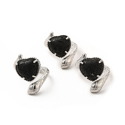 Lave Coeur de pierre de lave naturelle avec anneau de manchette ouvert serpent, bijoux en laiton platine pour femme, taille us 8 1/2 (18.5 mm)