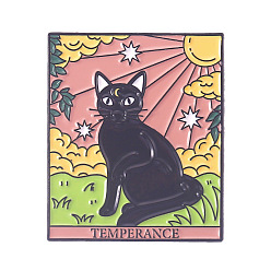 Pink Cat Tarot Rectangle Card Enamel Pin, Electrophoresis Black Alloy Badge for Backpack Clothes, Temperance XIV, 30x25mm