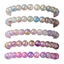 Pourpre 5 pcs 5 ensemble de bracelets extensibles en perles rondes en verre craquelé de couleur, pourpre, diamètre intérieur: 2~2-1/8 pouce (5.2~5.5 cm), 1 pc / couleur