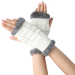 Blanco Guantes sin dedos para tejer con hilo de fibra acrílica, guantes cálidos de invierno con borde esponjoso y orificio para el pulgar, blanco, 195x85~95 mm