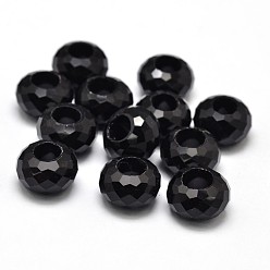 Black Glass Rondelle Faceted Beads, Large Hole Beads, Black, 14x9mm, Hole: 6mm