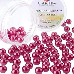 Dark Red PandaHall Elite Pearlized Glass Pearl Round Beads, Dyed, Dark Red, 10mm, Hole: 0.7~1.1mm, about 100pcs/box