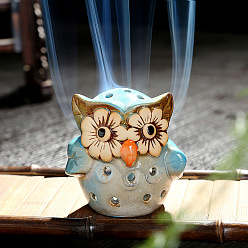 Pale Turquoise Ceramic Candle Holder Oil Burner, Essential Oil Incense Aroma Diffuser, Owl Shape, Pale Turquoise, 7.4x7.5cm