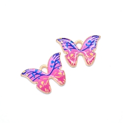 Rose Chaud Pendentifs en émail , charmes de papillon, or et de lumière, rose chaud, 21x15mm