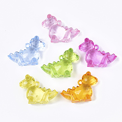 Mixed Color Transparent Acrylic Pendants, Faceted, Dinosaur, Mixed Color, 37x50x16mm, Hole: 2mm, about 44pcs/500g