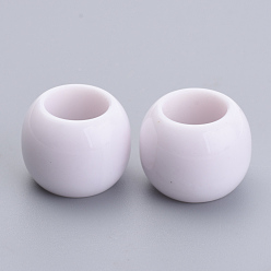 Blanc Perles acryliques opaques, Perles avec un grand trou   , ronde, blanc, 12x9.5mm, trou: 5.5 mm, environ 820 pcs / 500 g