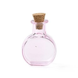 Бледно-Розовый Плоские круглые миниатюрные стеклянные бутылки, с пробками, пустые бутылки желаний, для аксессуаров для кукольного домика, изготовление ювелирных изделий, розовый жемчуг, 11.5x21x31 мм