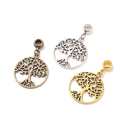 Mixed Color 3Pcs 3 Colors Tibetan Style Alloy European Dangle Charms, with Brass & Alloy Findings, Flat Round with Tree of Life, Mixed Color, 40mm, Flat Round: 29x25x1.5mm, Hole: 5mm, 1pc/color