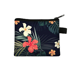 Black Flower Pattern Cartoon Style Polyester Clutch Bags, Change Purse with Zipper & Key Ring, for Women, Rectangle, Black, 13.5x11cm