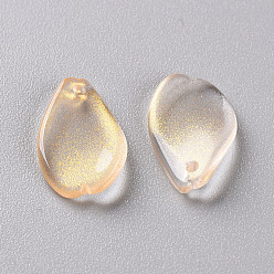 Gold Transparent Spray Painted Glass Pendants, with Glitter Powder, Petaline, Gold, 16x9.5x2mm, Hole: 1mm