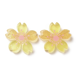 Champagne Yellow Luminous Resin Cabochons, 5-Petal Flower/Sakura, Champagne Yellow, 26x5mm