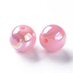 Rose Nacré Perles acryliques opaques, de couleur plaquée ab , ronde, perle rose, 16x15mm, Trou: 2.8mm, environ220 pcs / 500 g