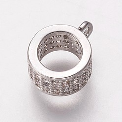 Platine Bails de tube de zircone cubique en laiton, cautions en boucle, Perles renflouer , anneau, clair, platine, 9.5x7.5x4mm, Trou: 1mm