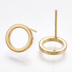 Real 18K Gold Plated Brass Stud Earrings, Ring, Nickel Free, Real 18K Gold Plated, 10mm, Pin: 0.8mm