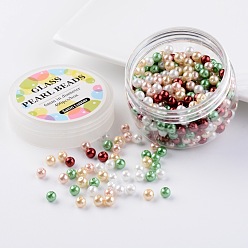 Mixed Color Glass Pearl Bead Sets, Christmas Mix, Eco-Friendly, Round, Dyed  , Mixed Color, 6mm, Hole: 0.7~1.1mm, about 400pcs/box.