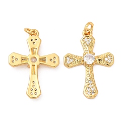 Real 18K Gold Plated Brass Micro Pave Cubic Zirconia Pendants, Cross, Real 18K Gold Plated, 26x18x4mm, Hole: 2.8mm