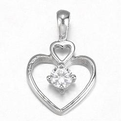 Stainless Steel Color 316 Surgical Stainless Steel Pendants, with Cubic Zirconia, Heart, Stainless Steel Color, 23.5x16x5mm, Hole: 2.5x4mm