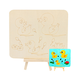 Duck DIY Unfinshed Wooden Display Decorations, Home Decorations, Drawing Board with Rack, Antique White, Duck Pattern, 15x18cm