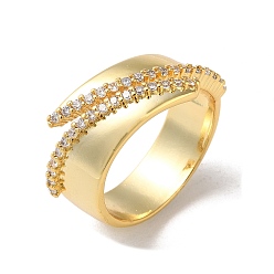 Настоящее золото 16K Покрытие стойки латунь микро паве цирконий открытые манжеты кольца, реальный 16 k позолоченный, размер США 8 1/2 (18.5 мм)
