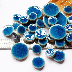 Dodger Blue Porcelain Mosaic Tiles, Irregular Shape Mosaic Tiles, for DIY Mosaic Art Crafts, Picture Frames, Flat Round, Dodger Blue, 15~60x5mm, about 100g/bag