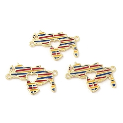 Yellow Rack Plating Brass Enamel Connector Charms, Map Links, Long-Lasting Plated, Lead Free & Cadmium Free, Real 18K Gold Plated, Yellow, 17x28x2mm, Hole: 1.6mm
