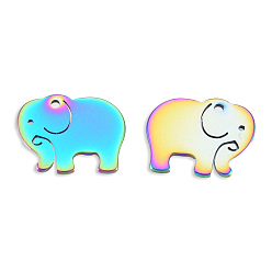 Rainbow Color Ion Plating(IP) 201 Stainless Steel Charms, Elephant, Rainbow Color, 12x15x1mm, Hole: 1.2mm