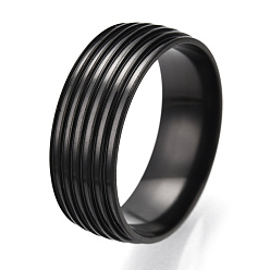 Black 201 Stainless Steel Grooved Finger Ring Settings, Ring Core Blank for Enamel, Electrophoresis Black, 8mm, Size 10, Inner Diameter: 20mm