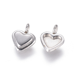 Stainless Steel Color 304 Stainless Steel Pendant Cabochon Settings, Heart, Stainless Steel Color, 10x7x2.2mm, Hole: 2mm