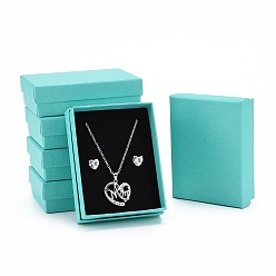 Turquoise Moyen Boîte-cadeau en carton boîtes à bijoux, pour le collier, Des boucles d'oreilles, avec une éponge noire à l'intérieur, rectangle, turquoise moyen, 9.2x7x2.7 cm