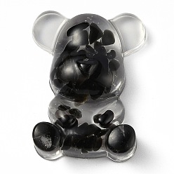 Obsidienne Décorations d'affichage de résine, avec des éclats d'obsidienne naturelle à l'intérieur, ours, 53.5~53.8x41~41.5x17.5~21mm
