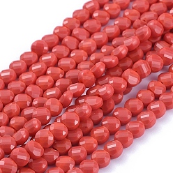 Red Glass Beads Strands, Faceted, Flat Round, Red, 6x4mm, Hole: 1.2mm, about 98pcs/Strand, 22 inch(53.5cm)