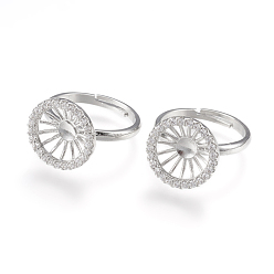 Platine Laiton composants d'anneau pour les doigts, accessoires compopsants tamon pour bagues, avec zircons, plat rond, taille 7, platine, plateau: 11 mm, 17 mm