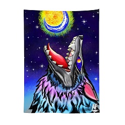 Wolf Halloween Theme Polyester Wall Hanging Tapestry, for Bedroom Living Room Decoration, Rectangle, Wolf Pattern, 1000x750mm