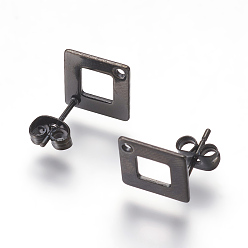 Electrophoresis Black 304 Stainless Steel Stud Earring Findings for Dangle Charms, Rhombus, Electrophoresis Black, Rhombus: 13.5x13.5mm, Hole: 1.2mm, Pin: 0.7mm, Side Length: 10mm