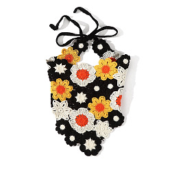 Flower Crochet Bandana, Kerchief Triangle Hair Scarf, Knitted Headscarf Texture Bandage Wrapped Headwrap Headbands, Flower, 250x500mm
