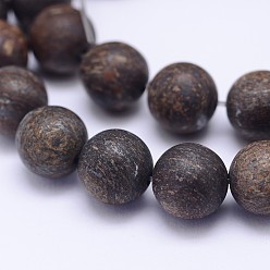 Bronzite Bronzite naturelles brins de perles, givré, ronde, 12mm, Trou: 1mm, Environ 32 pcs/chapelet, 15.5 pouce