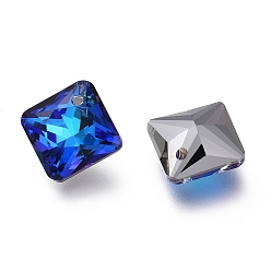Azul Bermuda Colgantes de diamantes de imitación de cristal, espalda plateada, facetados, cuadrado / rombo, azul bermudas, 11.5x11.5x5 mm, agujero: 1.2 mm