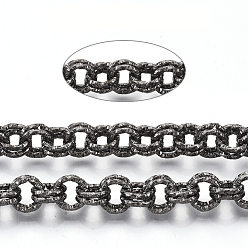 Gunmetal Iron Rolo Chains, Double Link Chains, Unwelded, with Spool, Textured, Gunmetal, Link: 9x1.5mm, about 39.37 Feet(12m)/roll