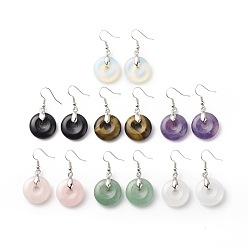 Mixed Stone Gemstone Donut Dangle Earrings, Platinum Plated Brass Jewelry for Women, Cadmium Free & Lead Free, 41mm, Pin: 0.6mm