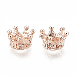 Oro Rosa Abalorios europeos de aleación, abalorios de grande agujero, con diamante de imitación, corona, cristal, oro rosa, 11.5x6 mm, agujero: 5 mm