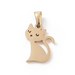 Golden Vacuum Plating 304 Stainless Steel Pendants, Laser Cut, Cat Charms, Golden, 16.5x12x1mm, Hole: 2.5x4.5mm