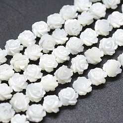 WhiteSmoke Natural White Shell Beads Strands, Mother of Pearl Shell Beads, Double-sided Rose, WhiteSmoke, 10~10.5x4~5.5mm, Hole: 1mm, about 39pcs/strand, 14.96 inch(38cm)