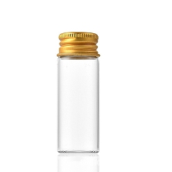 Clear Glass Bottles Bead Containers, Screw Top Bead Storage Tubes with Golden Plated Aluminum Cap, Column, Clear, 2.2x5cm, Capacity: 10ml(0.34fl. oz)
